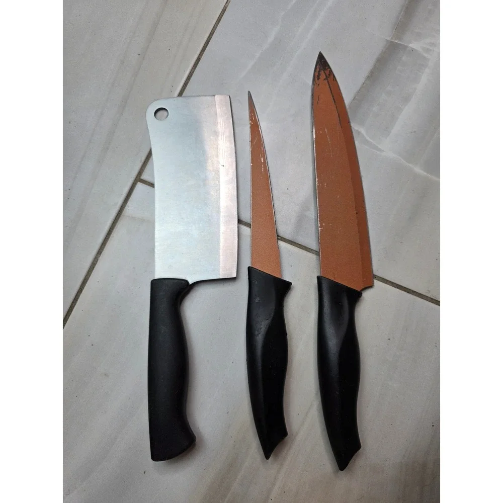 Farberware Cleaver and Copper Chef Knife Set‎ 3 Piece Mixed Kitchen Cutlery A4